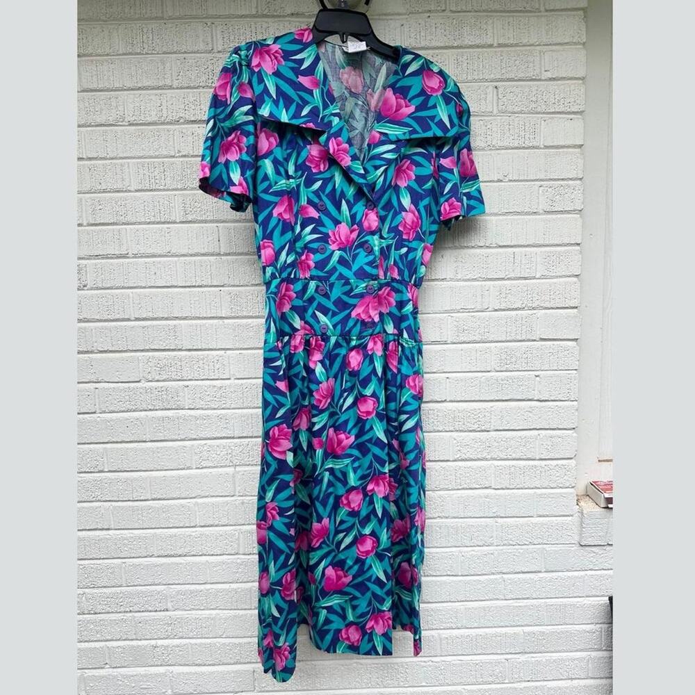 Lani Originals Vintage 80's Tropical Floral Dress